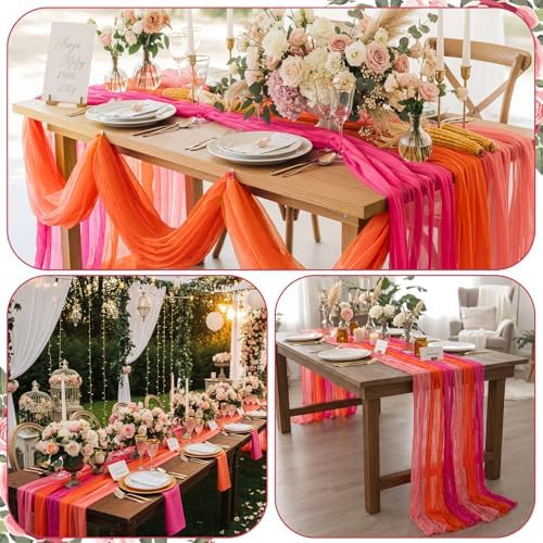 12 Pcs Pink and Orange Party Table Runners Sunset Party Decor - Image 3