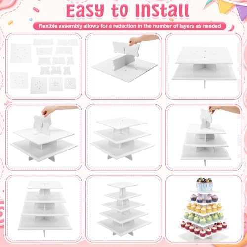 Nuanchu 5 Tier Large White Cupcake Stand for Wedding Christmas, Square - Image 5