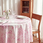 Ganeen 12 Pcs Pink Floral Bow Plastic Tablecloth 84 in Flower Round Vintage Tablecloth Disposable Round Waterproof Table Cover for Birthday Wedding Bridal Shower Baby Shower Tea Party Decoration Party - Image 3