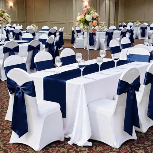MDS® Pack of 150 Satin Chair Sashes for Wedding & Events – Navy Blue - Image 6