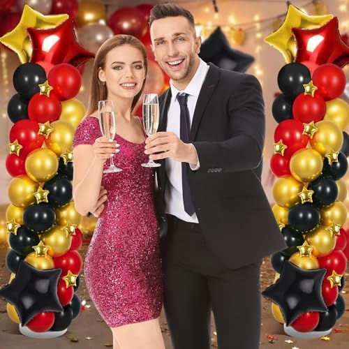 2 Sets Black Gold and Red Balloons Decorations Adjustable Balloon Column Stand Kits with 4 Stars Movie Night Garland Arch Tower Balloons for Wedding Baby Shower Birthday Party Decorations - Image 7
