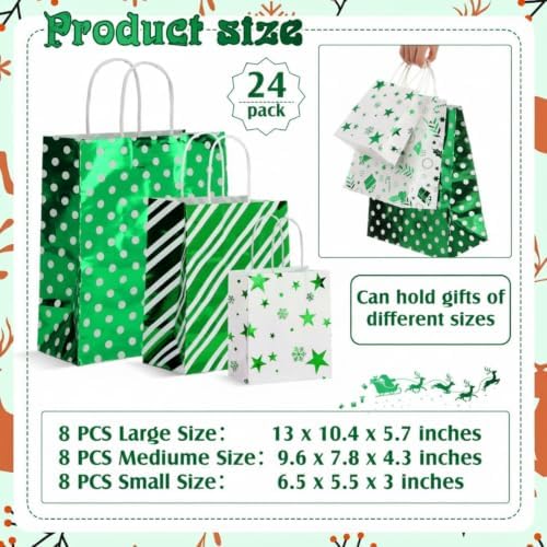Humyoun 24 Pack Christmas Paper Gift Bags Bulk Assorted Sizes, White,Green - Image 2