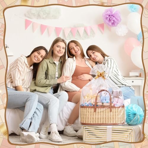 Reallnaive 12 Sets Empty Gift Baskets to Fill Large Bamboo Woven Baskets with Handles 15.8 x 7.9 x 6.3 inch Includes Clear Wrap Bags and Bows for Raffle, Baby Shower, Wedding,Thanksgiving Day - Image 6