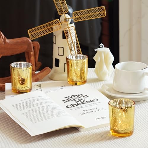 Homemory 24 Pcs Gold Votive Candle Holders, Mercury Glass Candle Holder, Tealight Candle Holders for Table Centerpieces, Baby Shower, Party, Anniversary, Wedding, Home Decor, Halloween, Christmas - Image 7