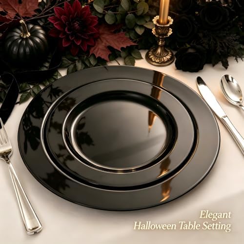 FLOWERCAT 60PCS Black Plastic Plates - Heavy Duty Black Disposable Plates for 30 guests Birthday Party/Wedding/Halloween- Include 30PCS 10.25inch Dinner Plates and 30PCS 7.5inch Dessert Plates - Image 5