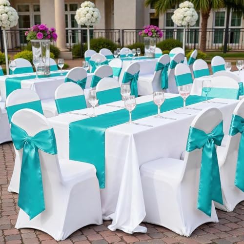 MDS® Pack of 50 Satin Chair Sashes for Wedding & Events – Teal - Image 6