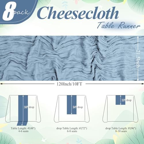 20 Pack Dusty Blue Cheesecloth Table Runner 10FT Long Boho Gauze Fabric Table Runner Vintage Rustic Sheer Runners for Wedding Party Bridal Baby Shower Table Decorations - Image 2