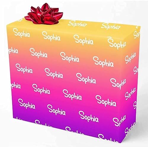 MyPupSocks Custom Text Wrapping Paper Gradient Yellow And Pink, Personalized Name Gift Wrap Paper Funny Wrapping Paper Roll 58x23 for Boys Girls Kids Birthday Christmas Winter Holiday 3 Rolls by MyPupSocks