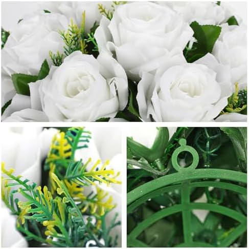 Briful Fake Floral Balls for Centerpieces - 2PCS 11.8" Large Faux Rose Flower Arrangement Silk Flower Bouquet for Home Wedding Party Anniversary Table Vase Flower Stand Decor(White) - Image 3