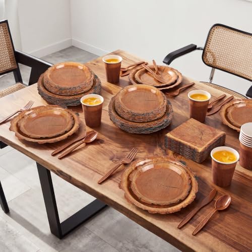 durony 350 Pieces Wood Grain Slice Party Tableware Set - Image 6