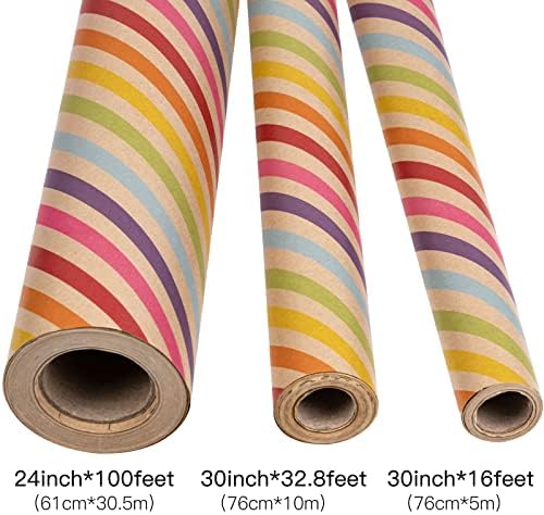 RUSPEPA Kraft Wrapping Paper Roll - Rainbow Stripe Pattern - 24 Inches x 100 Feet - Image 6