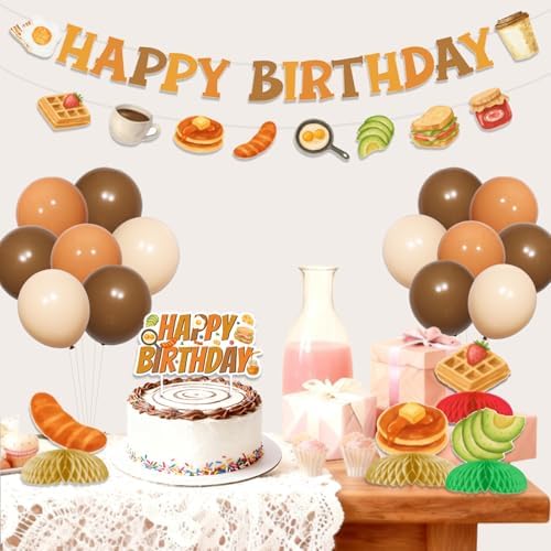 Brunch Birthday Party Decorations Brunch Happy Birthday Backdrop Banner Garland Breakfast Food Cake Topper Honeycomb Centerpieces Balloons for Boys Girls Let's Brunchs Bday Decor Party Supplies - Image 2