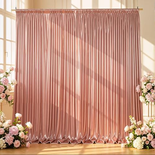 Rosy Satin Backdrop Curtains 2 Panels - Glitter Photo Drapes for Baby Shower, 10x10FT Shimmer Back Drop Cloth, Wrinkle Free for Birthday Party Bachelorette Bridal Shower Stage Background by WishCare