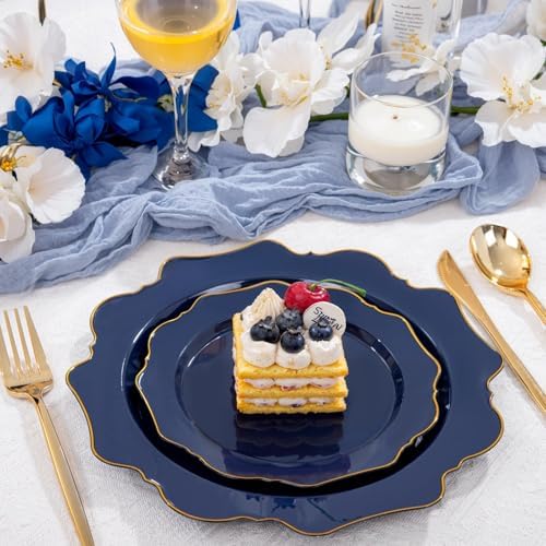 WDF 200pcs Blue Plastic Plates - Navy Blue Plates Disposable - Heavy Duty Plastic Plate for Weddings/Parties/Birthday/Independence Day/Father's Day - Image 2