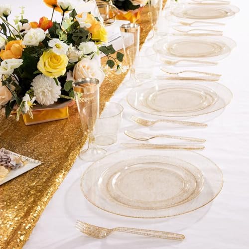 WDF 360 Gold Plastic Silverware - Disposable Gold Glitter Cutlery - Plastic Silverware inluding 120Forks, 120 Spoons, 120 Knives for Wedding/Baby Shower/Birthday - Image 5