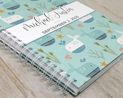 Personalized Baby Memory Book - Hardcover First Year Album Customized with Baby’s Name - Prompted Baby Journal (Whale Pals) - Image 2