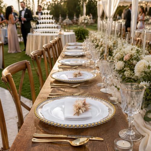 WDF 60pcs White Plastic Plates -10.25inch Baroque White Disposable Dinner Plates for Upscale Parties/Wedding - Image 3
