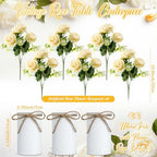3 Sets Artificial Peonies Flower Peony Bouquet with Galvanized Metal Pot Silk Fake Peonies Faux Flower Arrangements for Wedding Table Centerpiece Party Home Room (Champagne) - Image 3