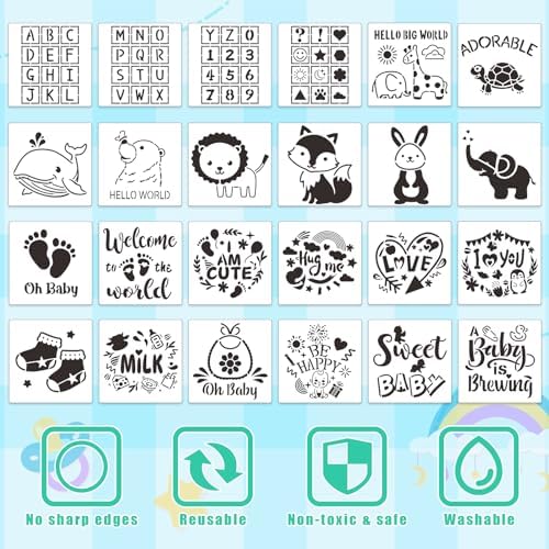 SytuHe 95 Pcs DIY Baby Bibs Decorating Kit50 White Bibs 24 Stencils 20 Fabric Markers 1 Baby Shower Game Sign - Image 3