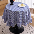 vctops Farmhouse Blue Gingham Ruffle Table Cloth, Boho Cotton Linen Tablecloth, Washable Table Cover for Round Table Baby Shower Kitchen Party Wedding Decor (Blue,70") - Image 2