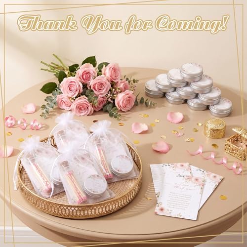 MTLEE 24 Sets Pink Roses Baby Shower Favors for Guest Bulk Including Lavender Scented Candles and Empty Matches Jars with Cork Top Thank You Cards and Organza Bags for Baby Shower Party Souvenir - Image 2