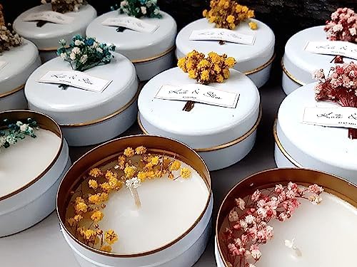 Personalized Natural Soy Wax Wedding Favor Candle Gift Set for Guest - Fall Winter Christmas Custom Dried Flower Bridal Baby Shower Gifts in Bulk (50 Pieces, Pink Flower) - Image 5