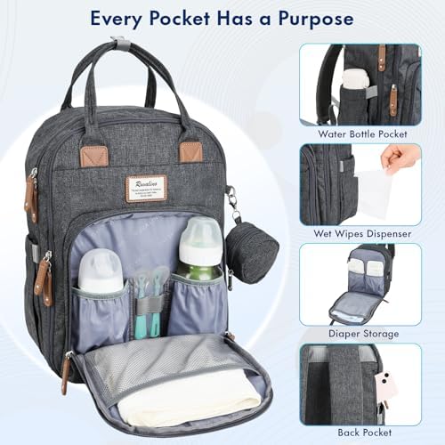 RUVALINO Travel Diaper Backpack with Vacuum Compression, Dark Gray - Image 6