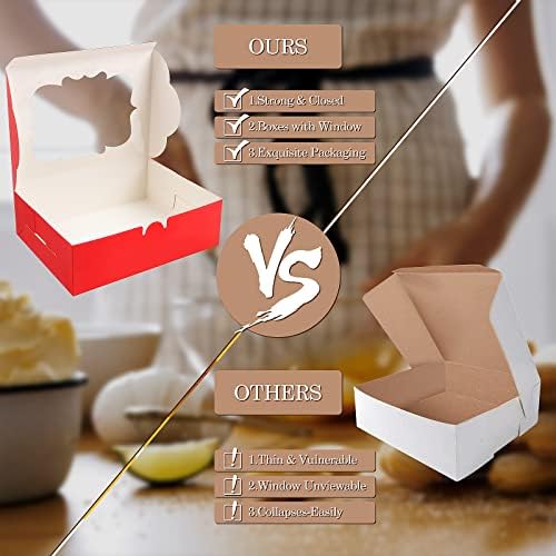 KPOSIYA 65 PCS 8x6x2.5 Inch Cookie Boxes with Window Red Bakery Boxes Pastry Boxes for Gift Giving, Treat, Dessert, Cupcakes, Chocolate, Strawberries, Donuts, Muffins (5 Style Windows) - Image 6