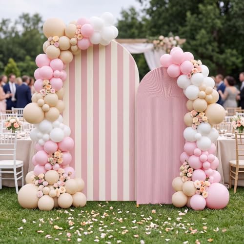 Blush Pink 2 Set Striped & Solid Ripple Arch Backdrop Cover Decor - Image 6