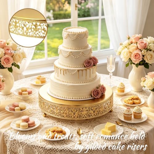 Cake Stand, Metal Round Cupcake Dessert Stand Cake Display Holder Cookies Fruit Serving Tray Decor for Wedding Party Birthday Baby Showers Anniversary (16 in, Dark Gold) - Image 4