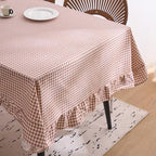 vctops Farmhouse Khaki Plaid Ruffle Table Cloth, Boho Cotton Linen Tablecloth, Washable Table Cover for Rectangle Table Baby Shower Kitchen Party Wedding Decor (Khaki,70"x134") - Image 5
