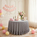 Eternal Beauty Gingham Ruffled Tablecloth Black White 90 Round Farmhouse - Image 2