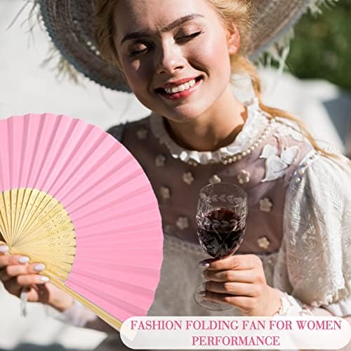 Roowest 50 Pack Paper Folding Fans Bamboo Wedding Favors, Pink - Image 6