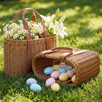 2 Pcs Large Wicker Basket with Handle Empty Woven Gift Basket for Gifts Summer Beach Party Spring Picnic Rattan Goodie Stuffer Candy Storage Wedding Home, 11.4 x 7.9 x 5.9 Inch - Image 3