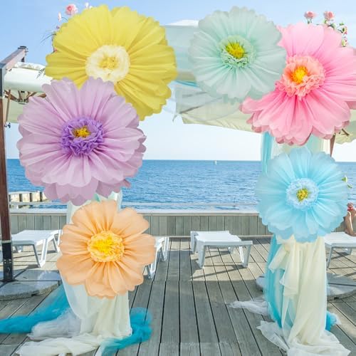 Giegxin 6 Pcs 31.5" 24" Pastel Giant Paper Flower, Fancy Princess Pom Pom - Image 6