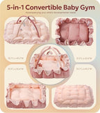 Mallify 5-in-1 Plush Baby Play Gym, Baby Play Mat, Convertible Baby Gym with Blanket and 6 Toys, Tummy time mat, Baby Activity Center from Newborn to Toddler, Baby Gym, Baby Newborn Essentials, Pink - Image 2