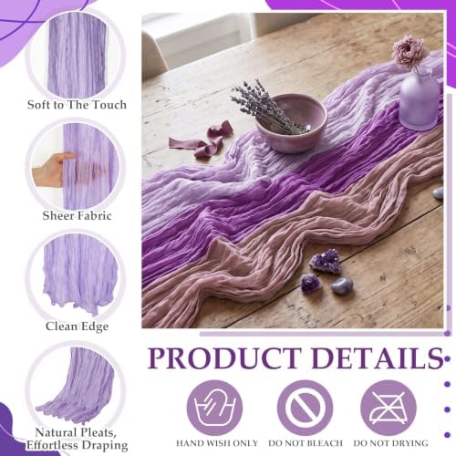 6 Pcs Lavender Dusty Purple Cheesecloth Table Runner 118" - Image 6