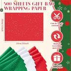 500 Sheets Red White Green Glitter Tissue Paper 15x20 Inch for Christmas - Image 3