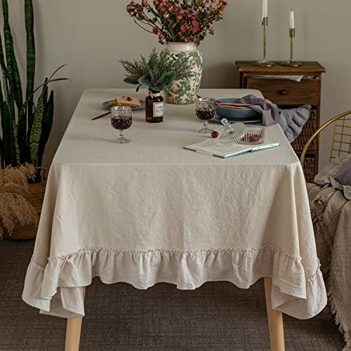 GLORY SEASON Retro Farmhouse Ruffle Tablecloth Cotton Flounces Trim Washable Table Cover Tablecloths for Rectangle Table Baby Shower Kitchen Party Wedding Decor,60''x120'' - Image 5