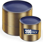 bUCLA 200PCS Blue Plastic Plates - Navy Blue Disposable with Gold Rim Include 100 Each (10 inch Dinner & 7 inch Dessert) Plates, Ideal for Party & Labor Day by BUCLA