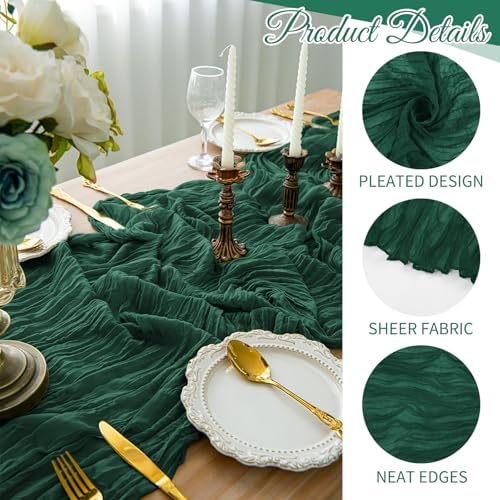 20 Pack Cheesecloth Table Runner - 17x108 Inch Emerald Green Boho Gauze Cheese Cloth Table Runners for Baby Bridal Shower Decoration Wedding Party Summer Garden Farmhouse - Image 3