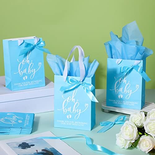 PerKoop 50 Pack Baby Shower Bags with Handle, Tissue Paper, Blue - Image 4