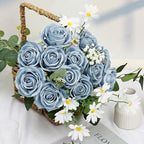 48 PCS Dusty Blue Roses Artificial Flowers, Silk - Image 5