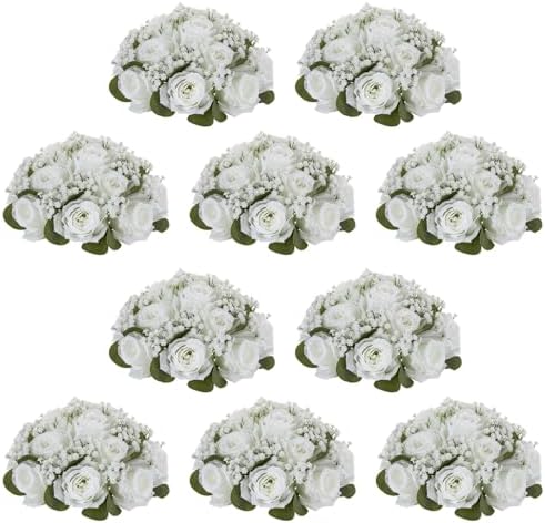 NUPTIO Flower Balls for Table Centerpieces: White Fake Flowers, 8.6 Inch by Nuptio