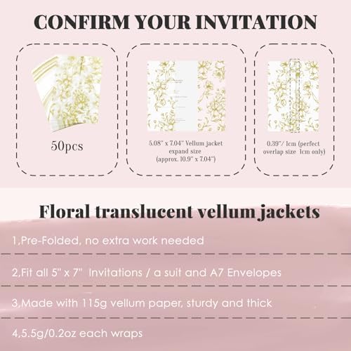 UNIQOOO 50 Pack Light Gold Floral Vellum Jackets&Magnolia Wax Seal Stickers - Image 3