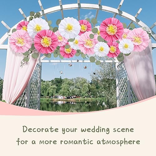 Lincia 80 Pcs Giant Tissue Paper Flowers with Artificial Eucalyptus Leaves, Large Paper Flower Decoration for Wall Tea Party Supplies Baby Shower Birthday Nursery Room Wedding(Cute Color,24''/12'') - Image 7