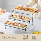 MALACASA 3 Tier Serving Trays, White Porcelain Serving Platters, 14 Inch - Image 3