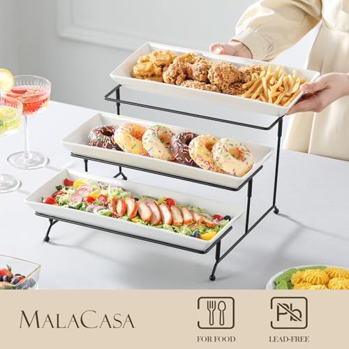 MALACASA 3 Tier Serving Trays, White Porcelain Serving Platters, 14 Inch - Image 3