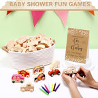 Hiboom 75 Pcs Baby Shower Wood DIY Print Car Set, Brown, Simple Drawing - Image 4