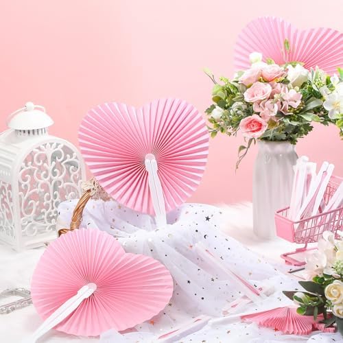Unittype 150 Packs Heart Shaped Paper Fans for Wedding Guests,Baby Pink - Image 4